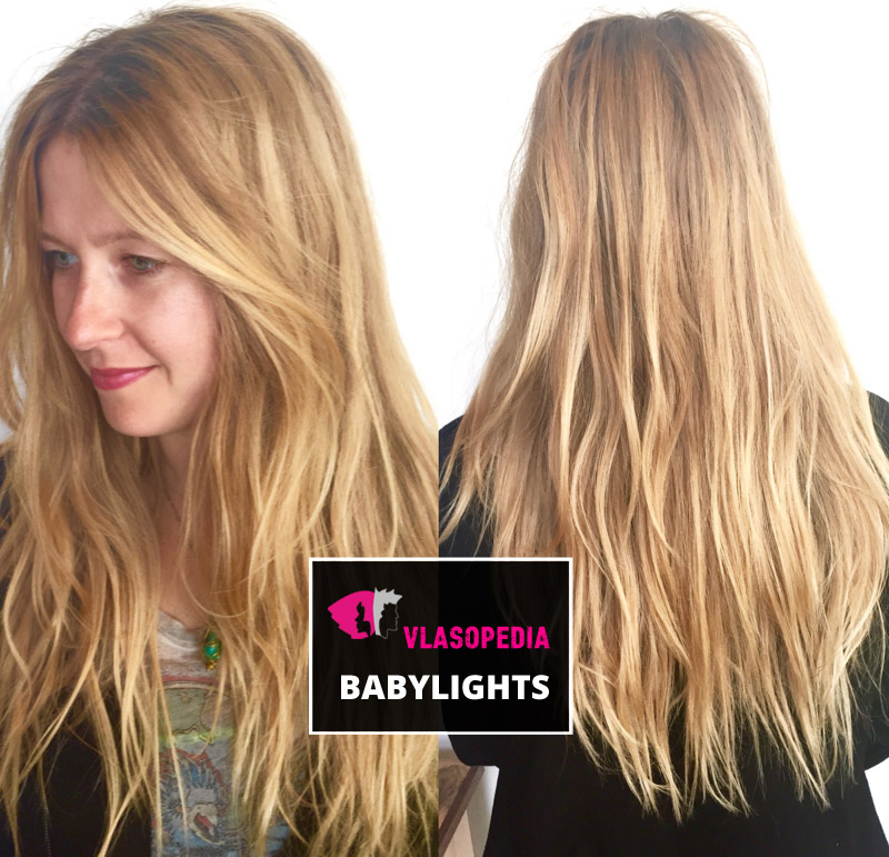 Babylights na dlouhých blond vlasech.