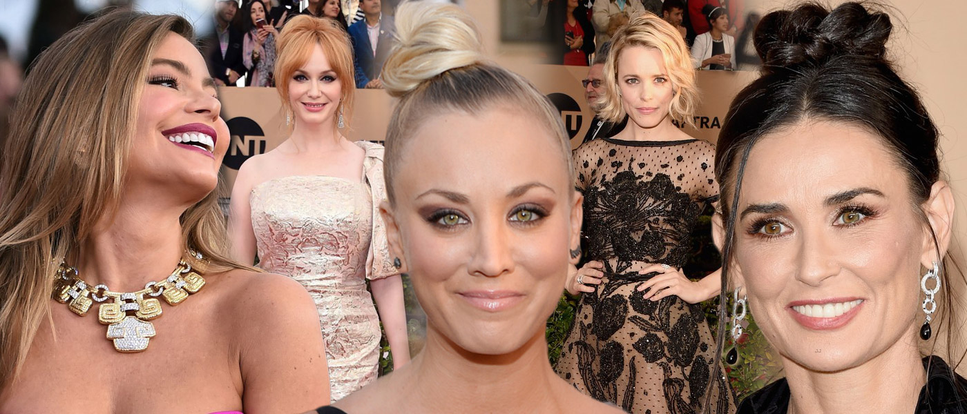 Krásné společenské šaty i inspirující účesy na ples – takový je Red Carpet letošních britských televizních cen SAG Awards.