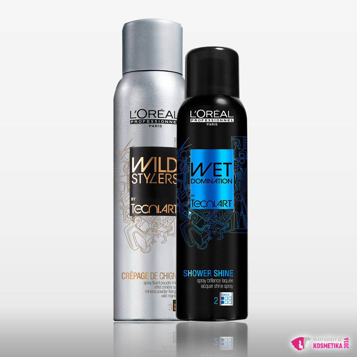 Použité produkty L’Oréal Professionnel: sprej pro definování textury Crepage de Chignon a sprej pro mokrý efekt vlasů Shower Shine
