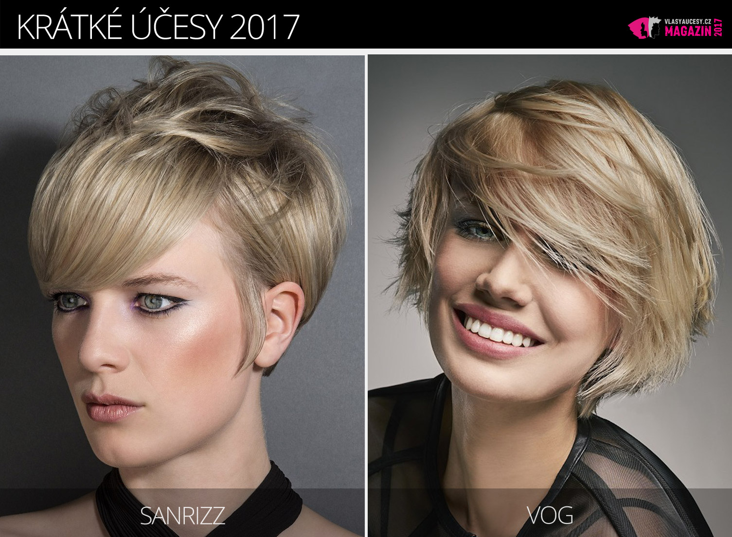 Tipy redakce magazínu Vlasy a účesy na trendy krátké účesy zima 2017. Účesy pro krátké vlasy 2017 jsou z kolekcí Sanrizz a VOG.